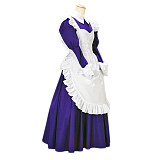 Handmade Lockable Cotton Sissy Maid Dress – Purple & White Long Crossdressing Outfit [G1616]