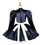 Handmade Lockable Sissy Maid Dress – Black Satin Long Sleeve Crossdressing Costume [G1621]