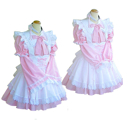 Handmade Lockable Cotton Sissy Maid Dress – Pink & White Bow Crossdressing Outfit [G1615]