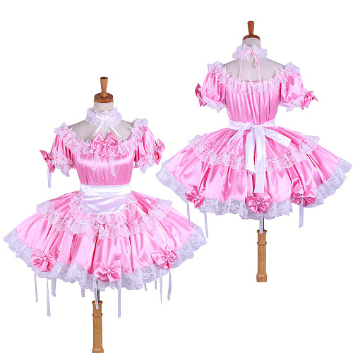 Handmade Sissy Maid Dress – Pink Satin Crossdressing Costume with Lace [G1620]