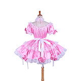 Handmade Sissy Maid Dress – Pink Satin Crossdressing Costume with Lace [G1620]