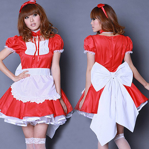 Handmade Lockable Satin Sissy Maid Dress – Red & White Crossdressing Outfit [G1612]