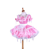 Handmade Sissy Maid Dress – Pink Satin Crossdressing Costume with Lace [G1620]