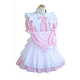Handmade Lockable Cotton Sissy Maid Dress – Pink & White Bow Crossdressing Outfit [G1615]