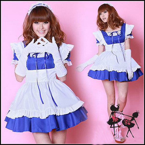 Handmade Lockable Cotton Sissy Maid Dress – Blue & White Crossdressing Outfit [G1614]