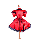 Handmade Lockable Satin Sissy Maid Dress – Red with Black Lace Crossdressing Outfit [G1592]