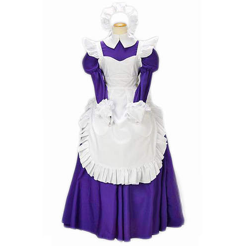 Handmade Lockable Cotton Sissy Maid Dress – Purple & White Long Crossdressing Outfit [G1616]