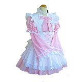 Handmade Lockable Cotton Sissy Maid Dress – Pink & White Bow Crossdressing Outfit [G1615]