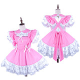 Handmade Lockable Satin Sissy Maid Dress – Pink & White Crossdressing Outfit [G1598]