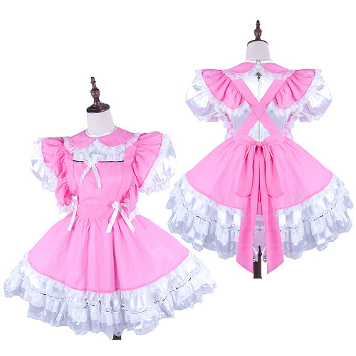 Handmade Lockable Satin Sissy Maid Dress – Pink & White Crossdressing Outfit [G1598]