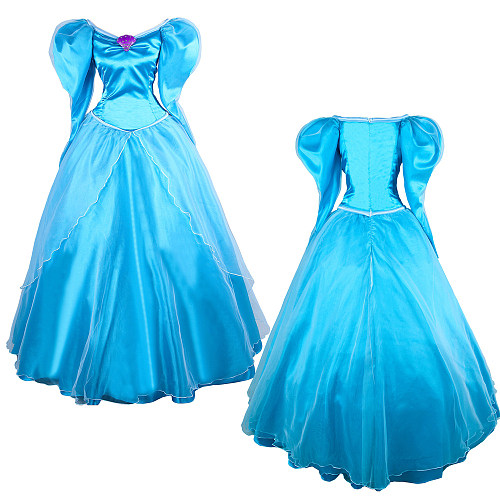 Cinderella Cosplay Blue Ball Gown Handmade Satin Dress [G1599]