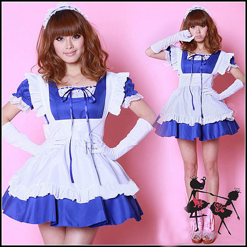 Handmade Lockable Cotton Sissy Maid Dress – Blue & White Crossdressing Outfit [G1614]