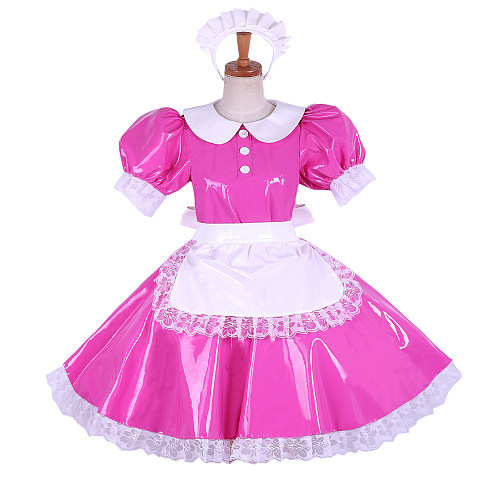 Handmade Lockable Sissy Maid Dress – Pink Thin PVC Crossdressing Costume [G1623]