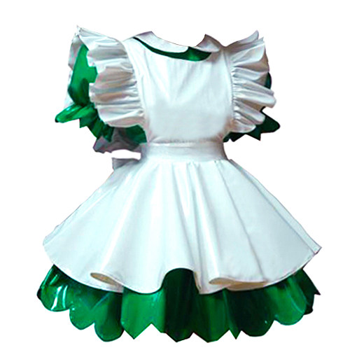 Handmade Lockable Sissy Maid Dress – Green & White Thin PVC Crossdressing Costume [G1632]