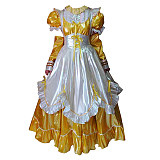 Handmade Lockable Sissy Maid Dress – Yellow & White Thin PVC Long Crossdressing Costume [G1639]