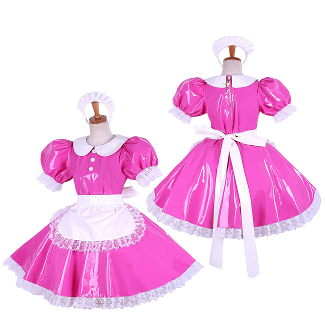 Handmade Lockable Sissy Maid Dress – Pink Thin PVC Crossdressing Costume [G1623]