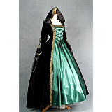 Handmade Velvet Hooded Medieval Gown with Green Satin Underskirt [G1628]
