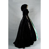 Handmade Velvet Hooded Medieval Gown with Green Satin Underskirt [G1628]