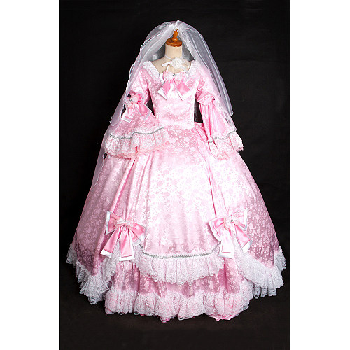 Fondcosplay Medieval Gown Versailles Rose Sissy Maid Princess Dress – Pink Jacquard Crossdressing Long Costume [G1642]