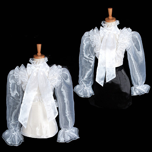 Handmade Lockable Sissy Maid Blouse – White Organza Crossdressing Sheer Top [G1626]