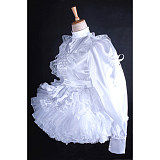 Handmade Lockable Sissy Maid Dress – White Satin Crossdressing Costume with Optional Petticoat [G1627]