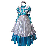 Handmade Lockable Sissy Maid Dress – Blue & White Thin PVC Long Crossdressing Costume [G1635]