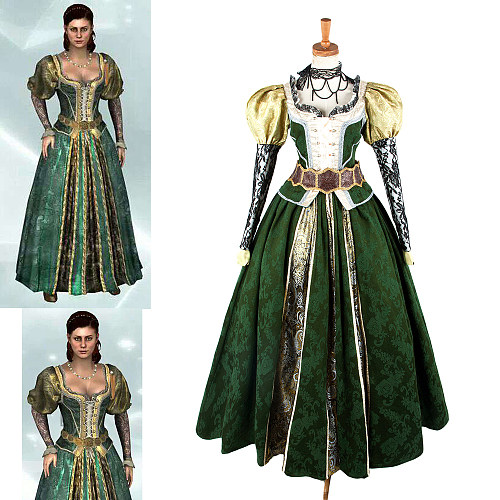 Assassin’s Creed IV Elise Cosplay Green Brocade Handmade Dress [G1625]