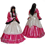 Handmade Lockable Sissy Maid Dress – Pink & White Thin PVC Long Crossdressing Costume with Black Trim [G1636]