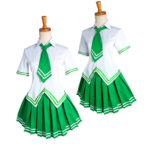 Handmade Cotton School Uniform Green & White Student Set [G1640]