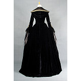 Handmade Velvet Hooded Medieval Gown with Green Satin Underskirt [G1628]