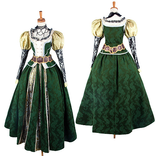 Assassin’s Creed IV Elise Cosplay Green Brocade Handmade Dress [G1625]