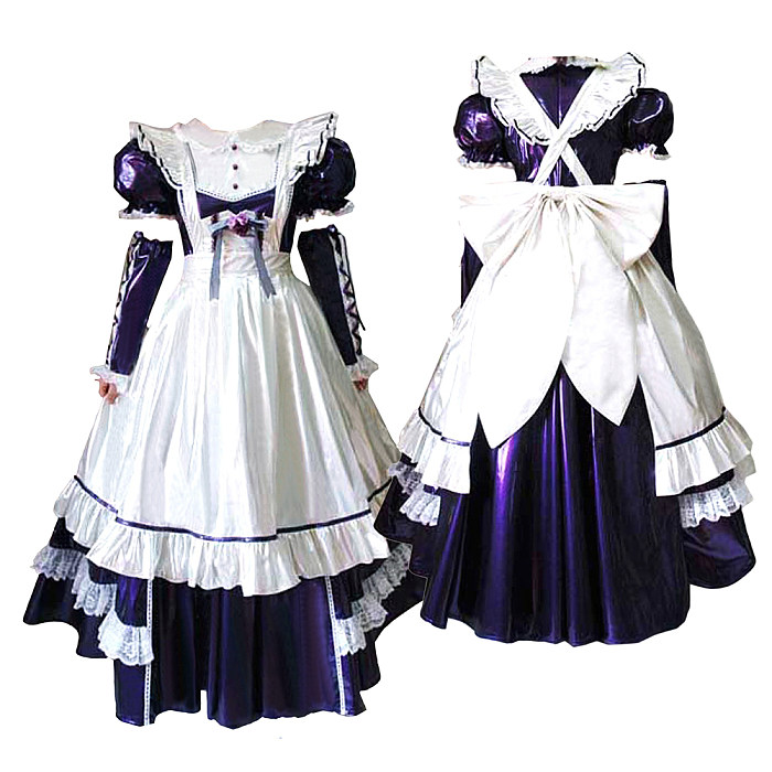 Lockable Sissy Maid Dress for Crossdressing  Purple & White PVC Long  French Maid Costume