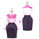 Lockable Sissy Maid Satin Blouse & Black Skirt Set [G1762]