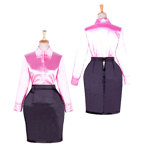 Lockable Sissy Maid Satin Blouse & Black Skirt Set [G1762]