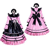 Lockable Sissy Maid Pink & Black Thin PVC Long Dress with Bow [G1763]