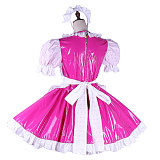 Lockable Sissy Maid Pink & White Thin PVC Dress with Apron [G1658]