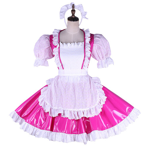 Lockable Sissy Maid Pink & White Thin PVC Dress with Apron [G1658]