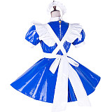 Handmade Lockable Sissy Maid Dress – Blue & White Heavy PVC Short Crossdressing Costume [G1652]