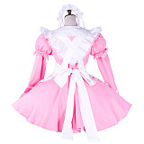 Lockable Sissy Maid Pink & White Cotton Dress with Apron [G1746]