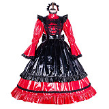 Lockable Sissy Maid Red & Black Thin PVC Long Dress with Bow [G1768]