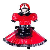 Handmade Lockable Sissy Maid Dress – Red & Black Heavy PVC Short Crossdressing Costume [G1653]