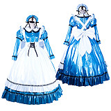 Lockable Sissy Maid Blue & White Thin PVC Long Dress with Apron [G1752]