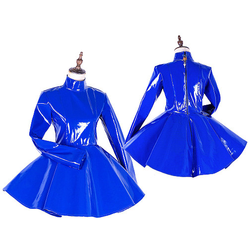 Lockable Sissy Maid Blue Heavy PVC Dress with High Collar [G1754]