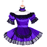 Sissy Maid Purple & Black Satin Dress with Lace Apron [G1757]