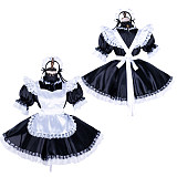 Lockable Sissy Maid Black & White Satin Dress with Lace Apron [G1756]