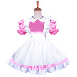 Handmade Lockable Sissy Maid Dress – Pink & White Satin Crossdressing Costume [G1645]