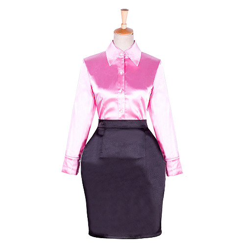 Lockable Sissy Maid Satin Blouse & Black Skirt Set [G1762]