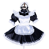 Lockable Sissy Maid Black & White Satin Dress with Lace Apron [G1756]