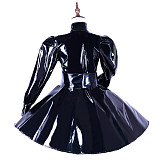 Handmade Black Heavy PVC Sissy Dress – Glossy Long Sleeve Fetish Costume [G1655]