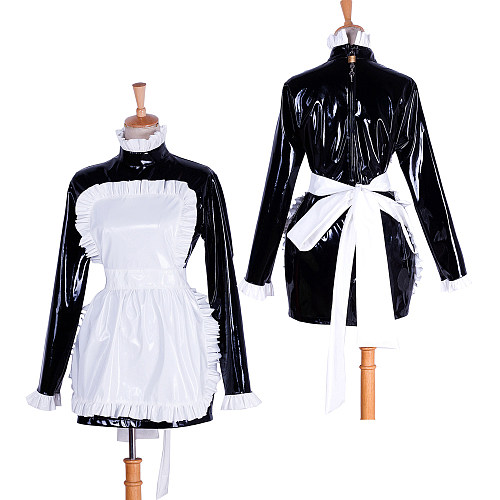 Lockable Sissy Maid Black & White Heavy PVC Dress with Apron [G1743]